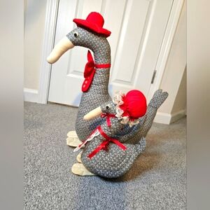 Vintage Handmade Stuffed Adorable Detailed Geese Goose Duck Decor Momma & Baby